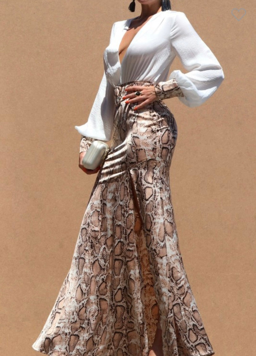 V Neck Snakeskin Print Maxi Dress maudiemarvella