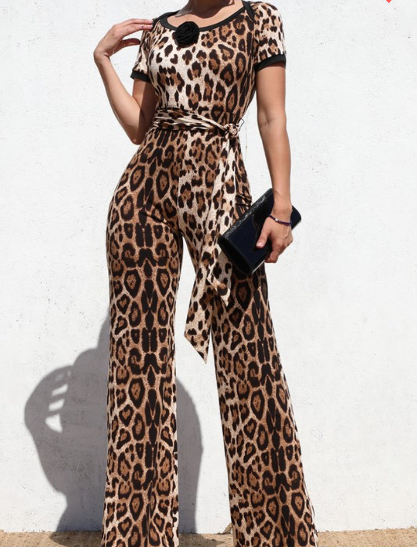 BLOCKED KNIT LEOPARD JUMPSUIT