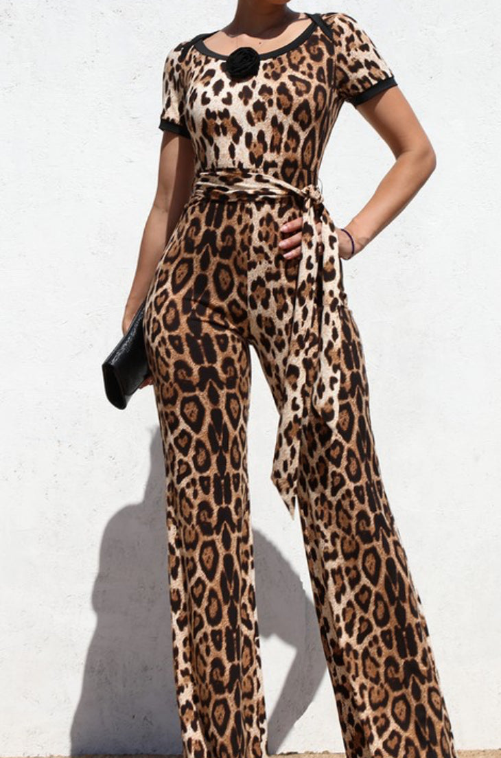 BLOCKED KNIT LEOPARD JUMPSUIT