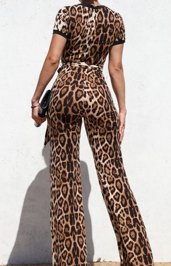 BLOCKED KNIT LEOPARD JUMPSUIT