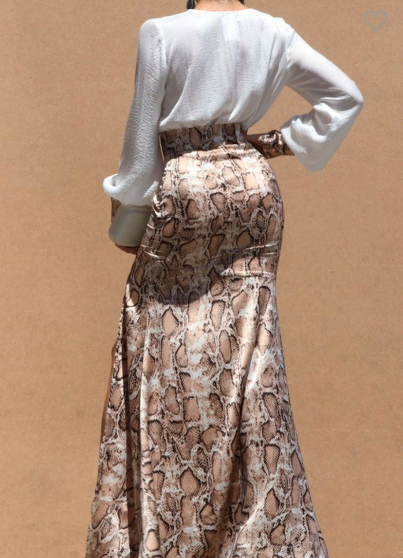 V Neck Snakeskin Print Maxi Dress