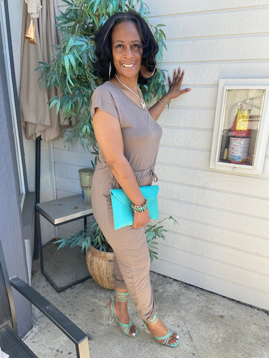 Mocha Off the shoulder jumpsuit