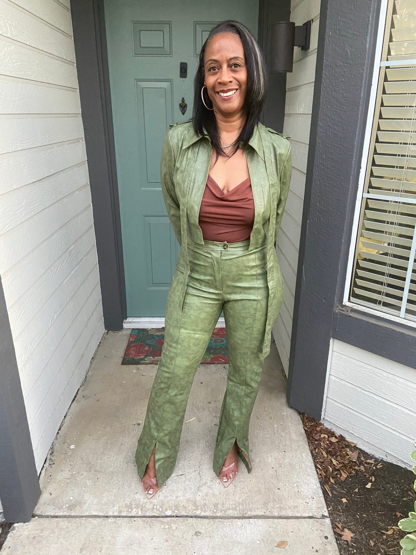 Olive Green Faux Leather 2pc