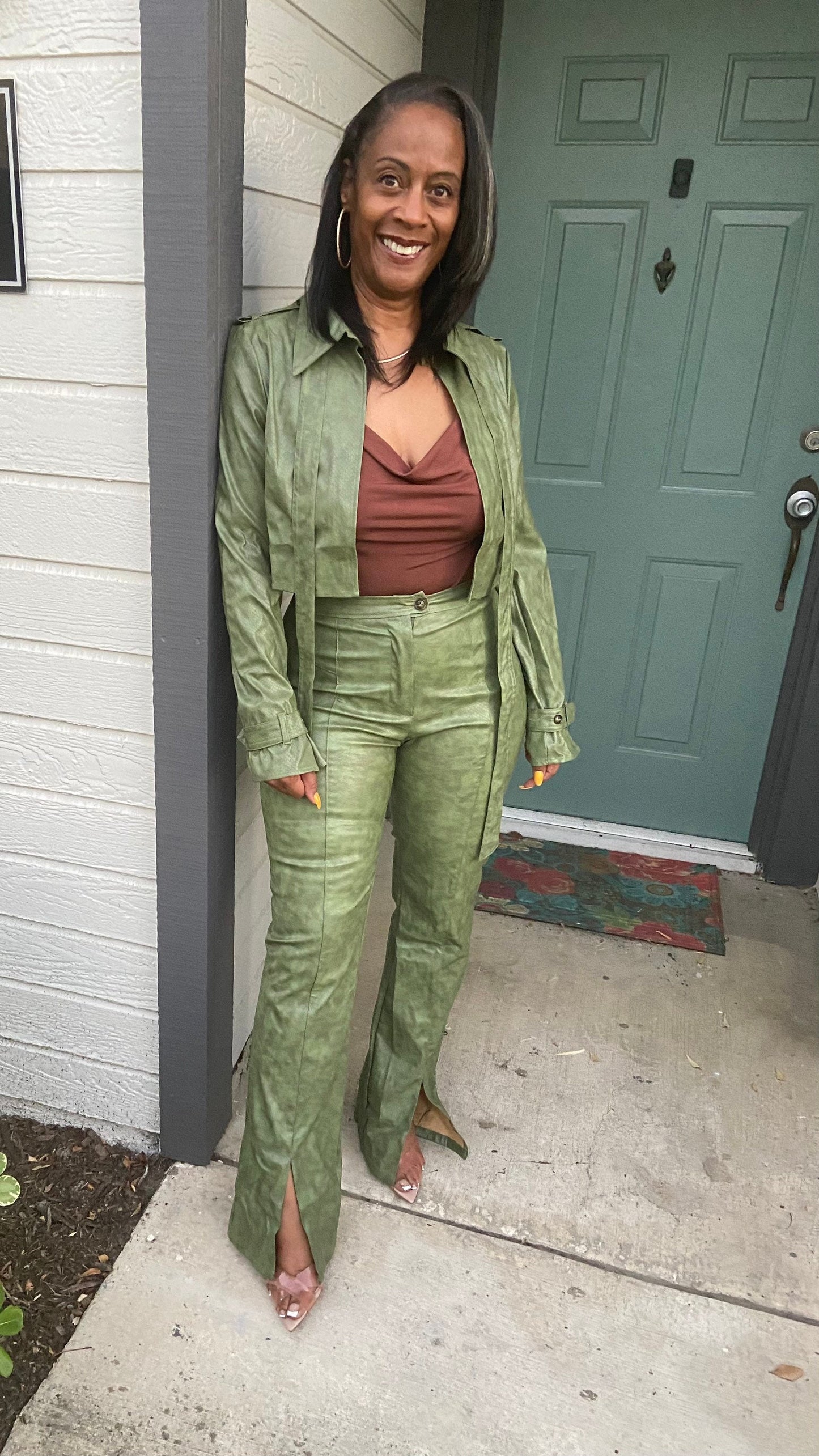 Olive Green Faux Leather 2pc