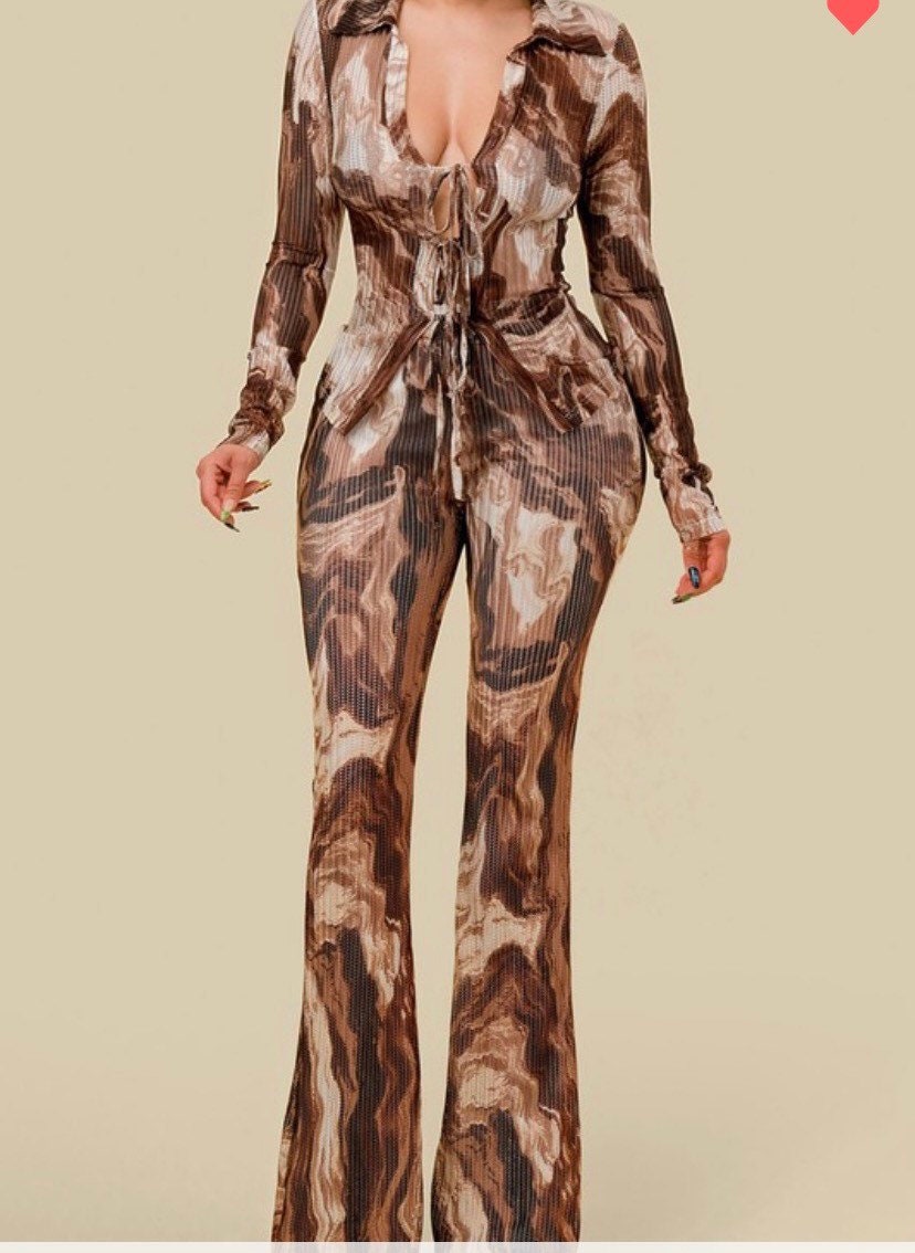 Brown Multi colored pants set