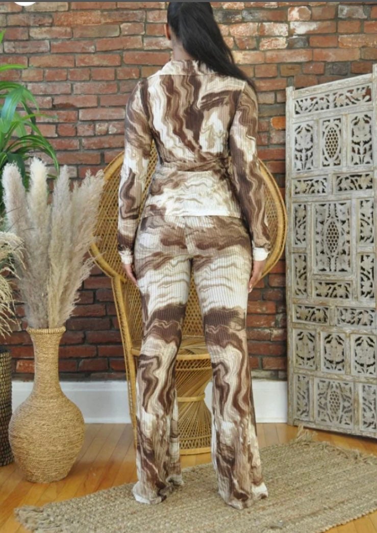 Brown Multi colored pants set