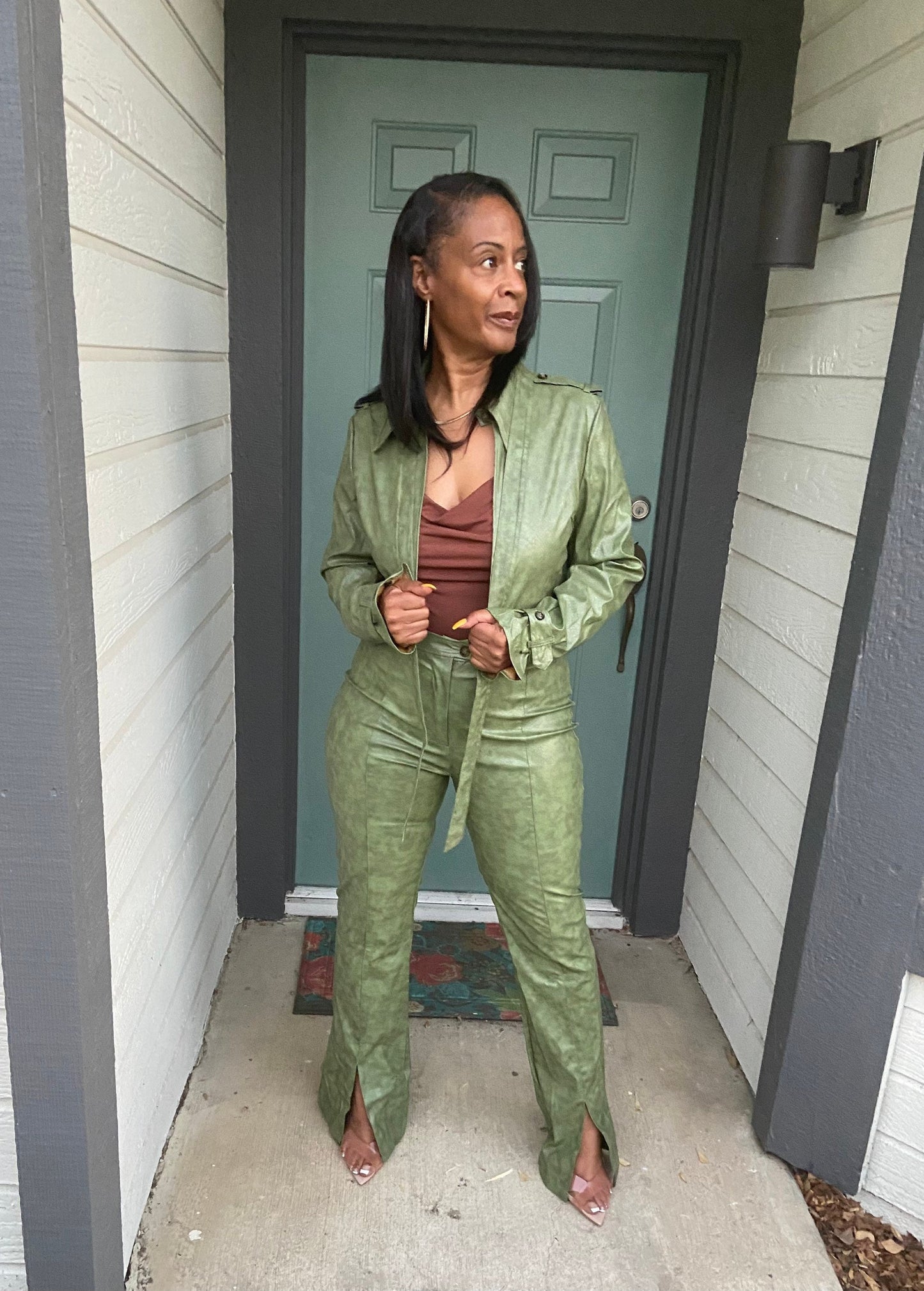 Olive Green Faux Leather 2pc