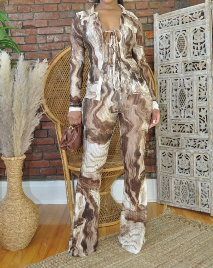 Brown Multi colored pants set