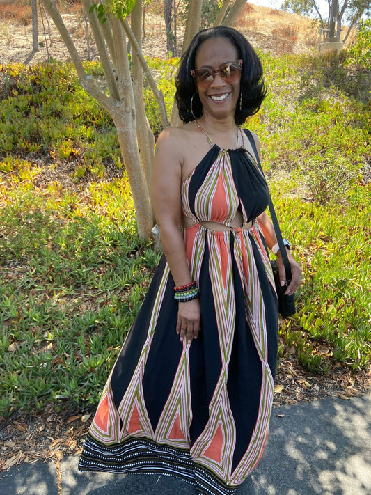 Printed Ruched Neckline Maxi